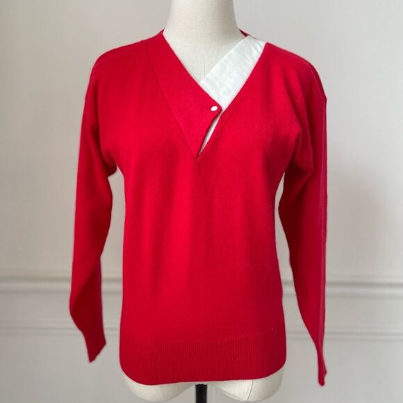 Vintage 70s Knitivo Red Ivory Lightweight Acrylic Sweater S M - Picture 1 of 7